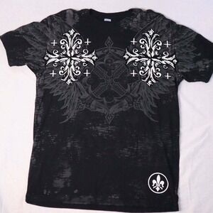 Xtreme Couture T Shirt Mens‎ XL Black Graphic Print Cross Fleur Burnout